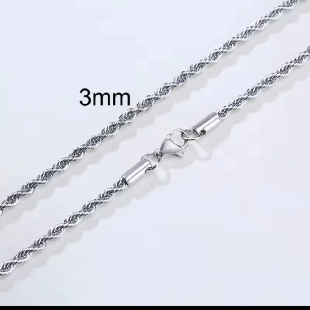 Men Ropes Long Silver Stainless Steel Minimalist Twist Rope Chain Necklace - Picture 2 of 5